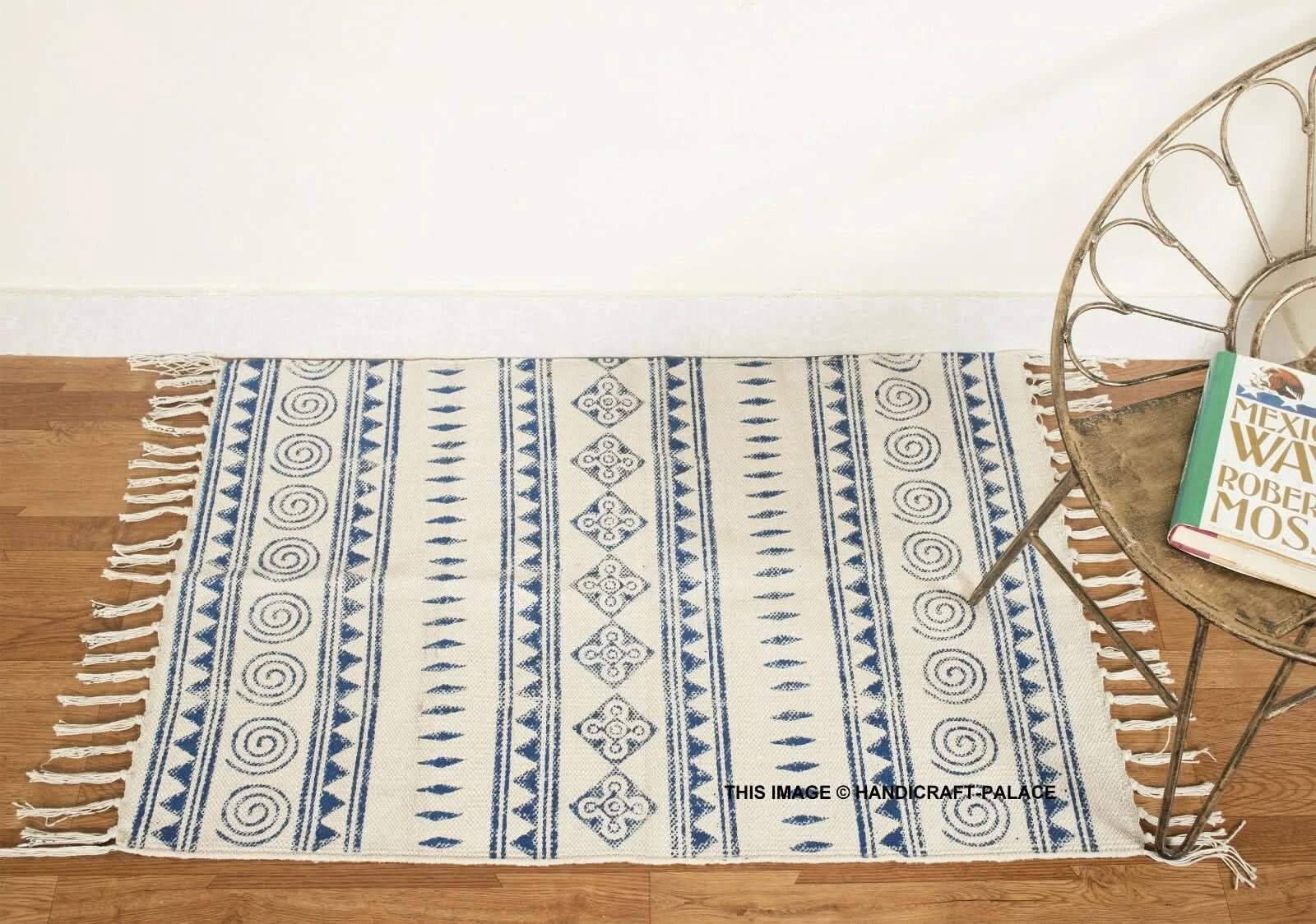 Indien Hand Block Print Cotton Rug Handmade Indoor Floor Runner Beach Yoga Mats