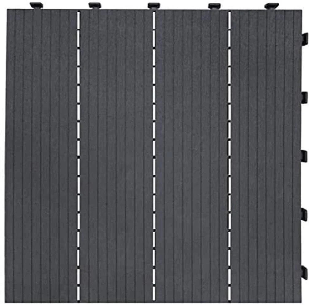 Garden Interlocking Decking Tile - Recycled Rubber Grey Decktile, 45 x 45cm