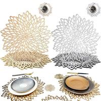 Set of 4 Metallic Vinyl Placemats Round Leaf Design Dining Table Heat Mat