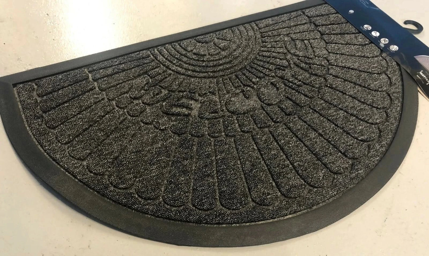 NON SLIP RUBBER 45CMX75CM WELCOME HALFMOON OUTSIDE/INSIDE DOORMATS BLACK/GREY