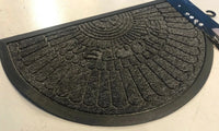 NON SLIP RUBBER 45CMX75CM WELCOME HALFMOON OUTSIDE/INSIDE DOORMATS BLACK/GREY