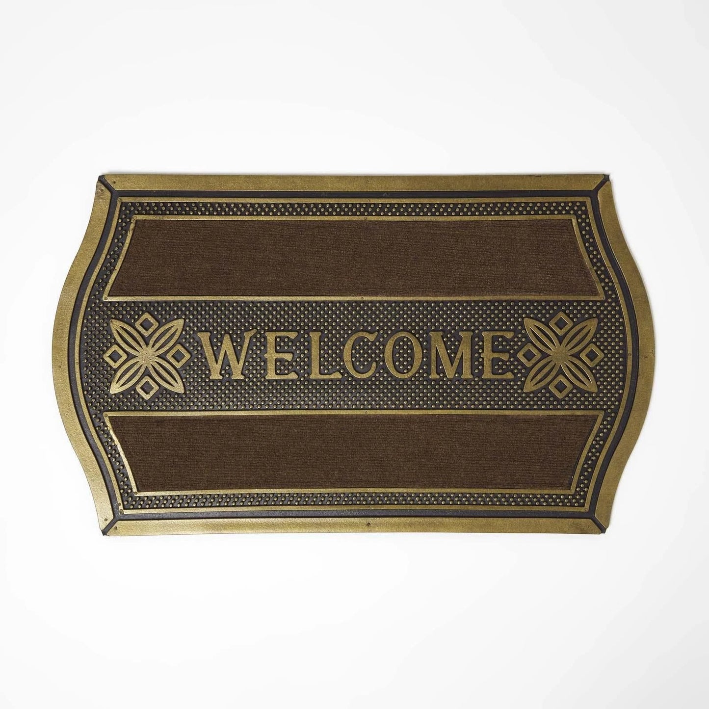 Gold ‘Welcome’ Rubber Door Mat, Non-Slip, Waterproof, Indoor/Outdoor 75x45cm