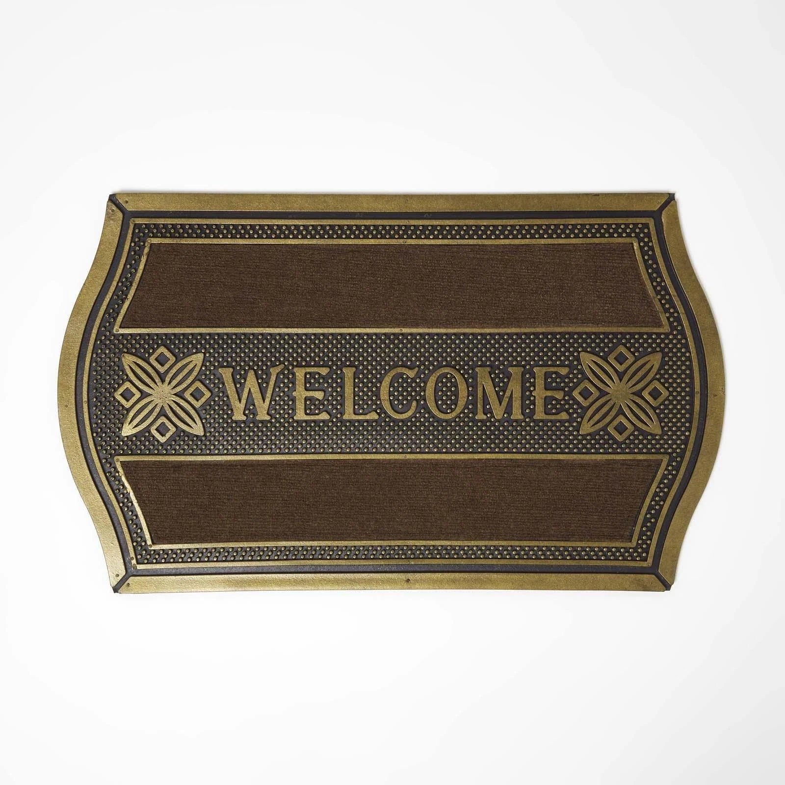 Gold ‘Welcome’ Rubber Door Mat, Non-Slip, Waterproof, Indoor/Outdoor 75x45cm