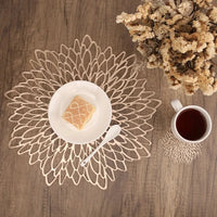 Set of 4 Metallic Vinyl Placemats Round Leaf Design Dining Table Heat Mat