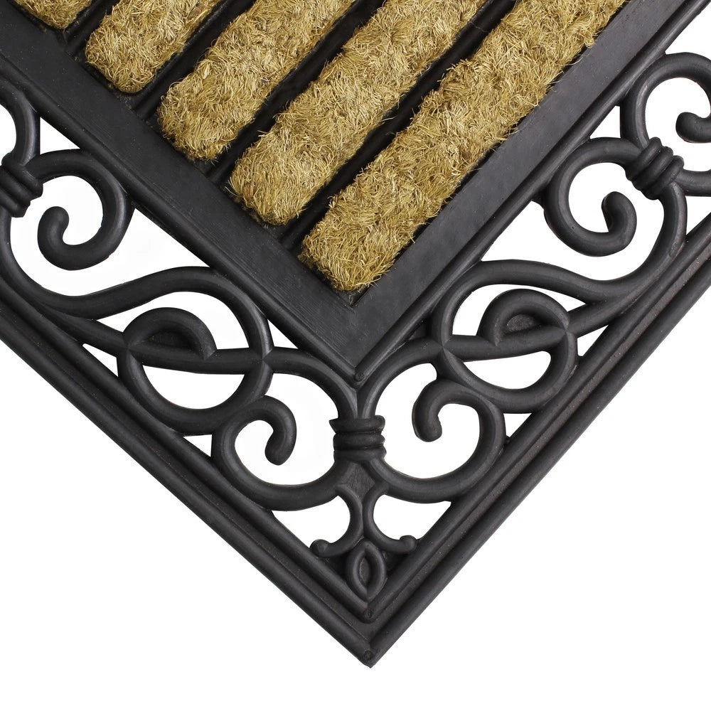 JVL Karina Scrolled Border Coir Rubber Outdoor Entrance Door Mat