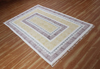 Yellow Indigo Cotton Block Print Accent Area Dhurrie Rug Doormat Kitchen Mat 3x5