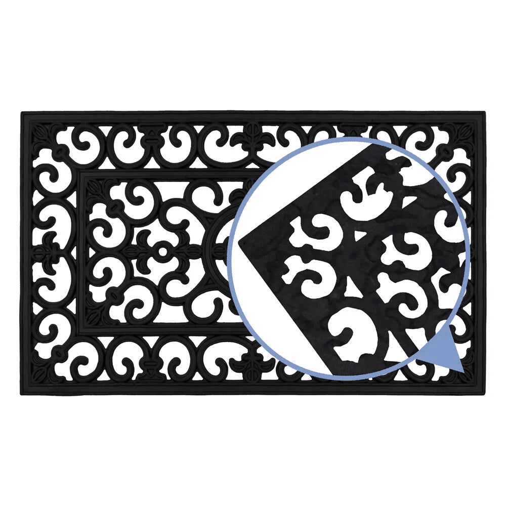 JVL Lexi Rubber Entrance Wrought Iron Effect Foyer Doormat Patio Mat Step Mat