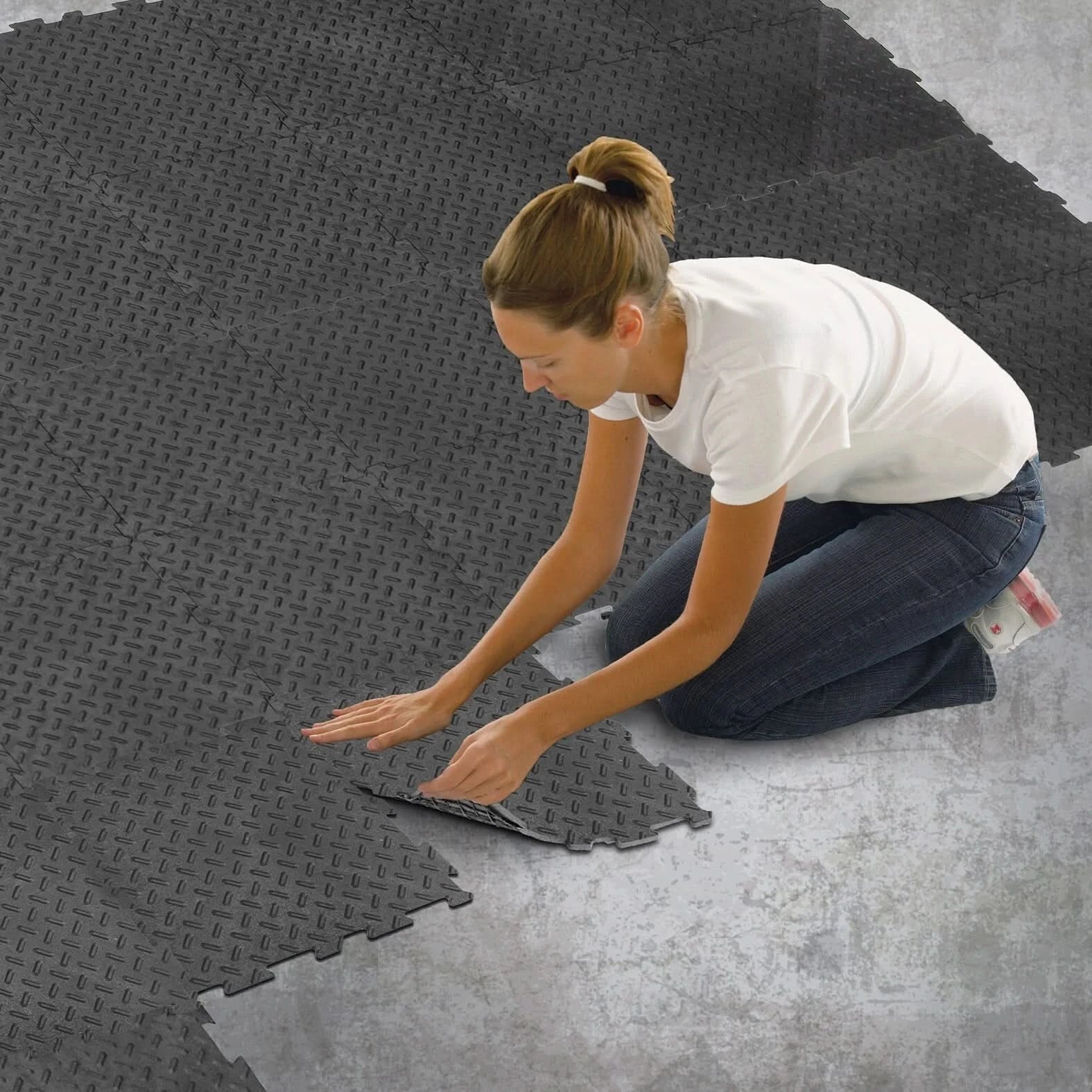 CHECKER Gym rubber garage workshop Home Gym Utility Floor Tiles Mats Pack of 10