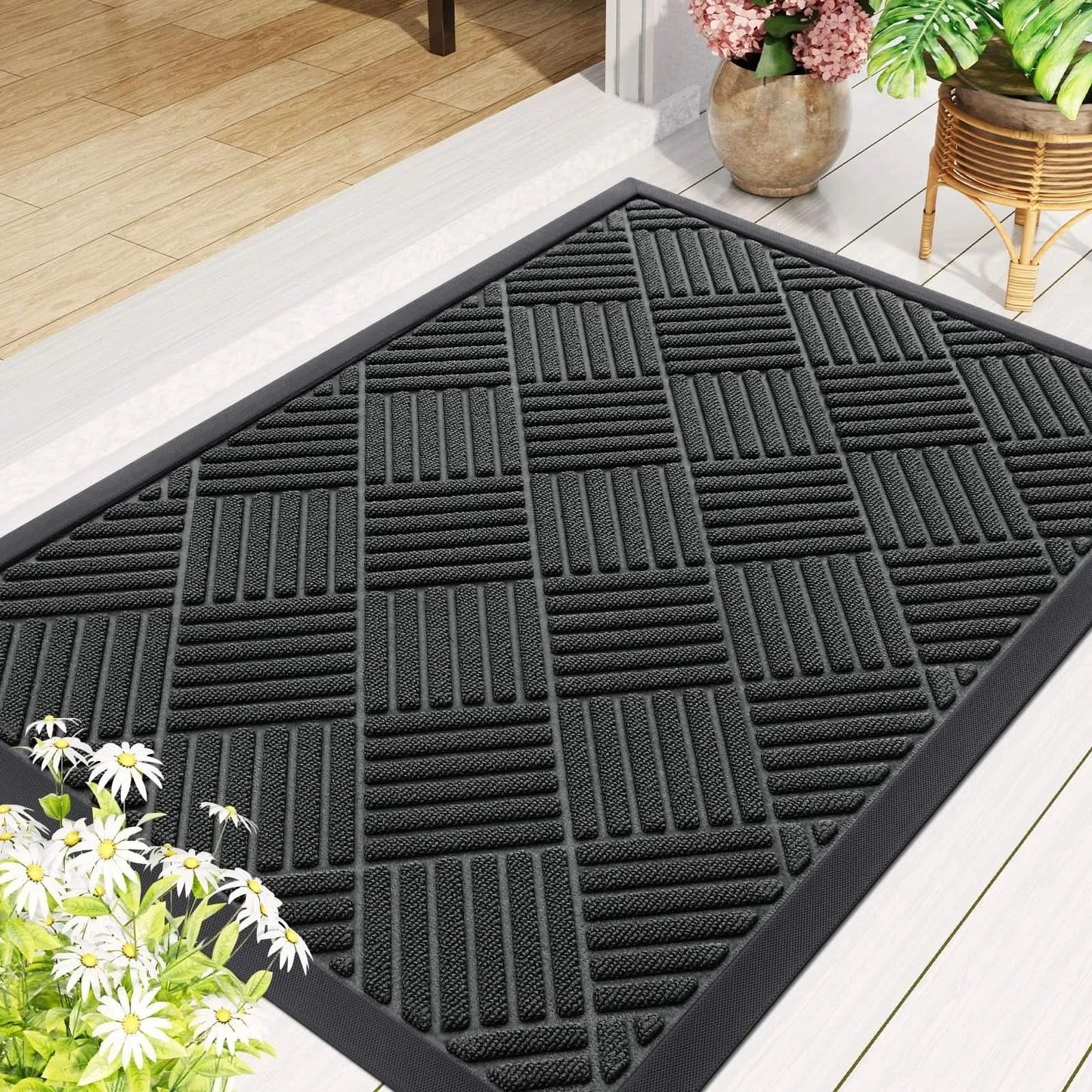 Heavy Duty Non-Slip Rubber Doormat for Outdoor Entrance, 29.5x17 Inches