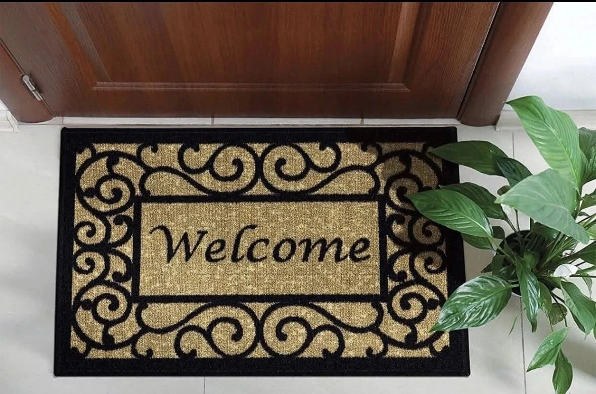 Ottomanson Rubber Back Doormat Collection, Floral Bordered Design,welcome51x76cm
