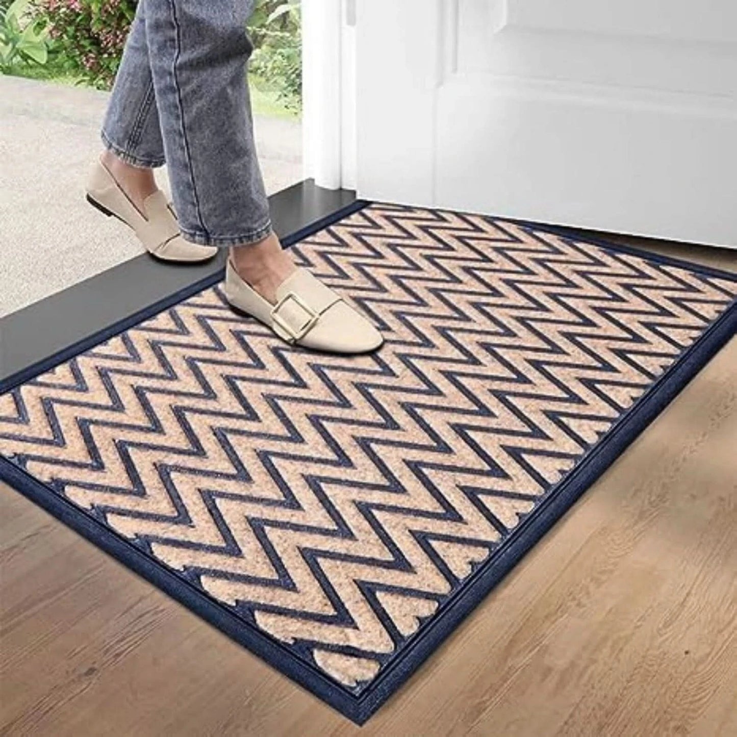 Trendy Welcome Zigzag Door Mat Non-Slip Rubber Backing Rug Kitchen Hallway 40x60