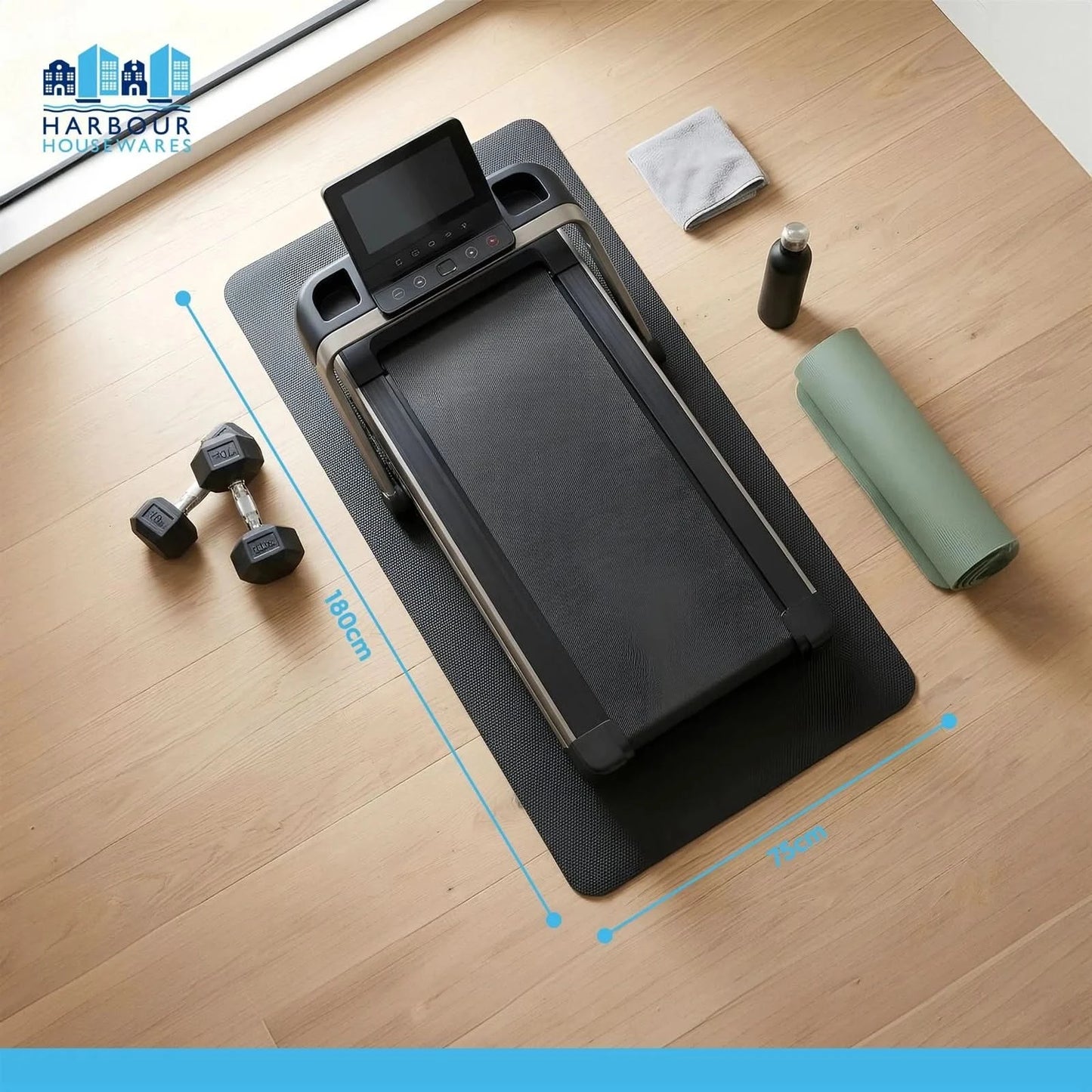 1x Rubber Treadmill Mat 180 x 75cm Black Gym Floor Exercise Equipment Protector