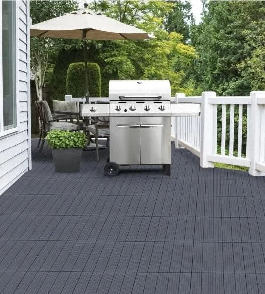 Garden Interlocking Decking Tile - Recycled Rubber Grey Decktile, 45 x 45cm
