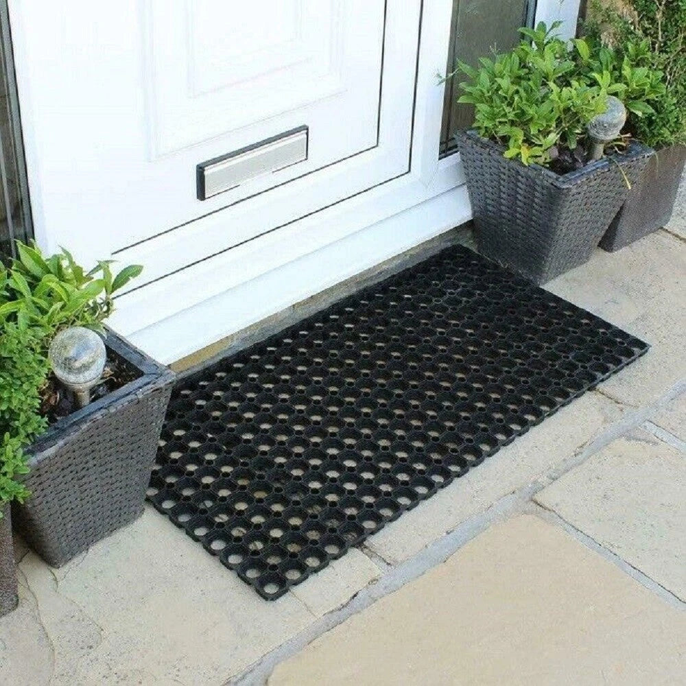 Heavy Duty Rubber Door Mat Non Slip Black Hollow Doormat Outdoor Anti Fatigue