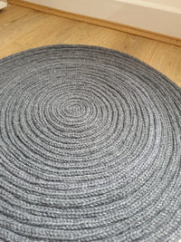 Hand-Knit Charcoal Grey Chunky Textured Swirl Boho Circular Small Rug/Mat