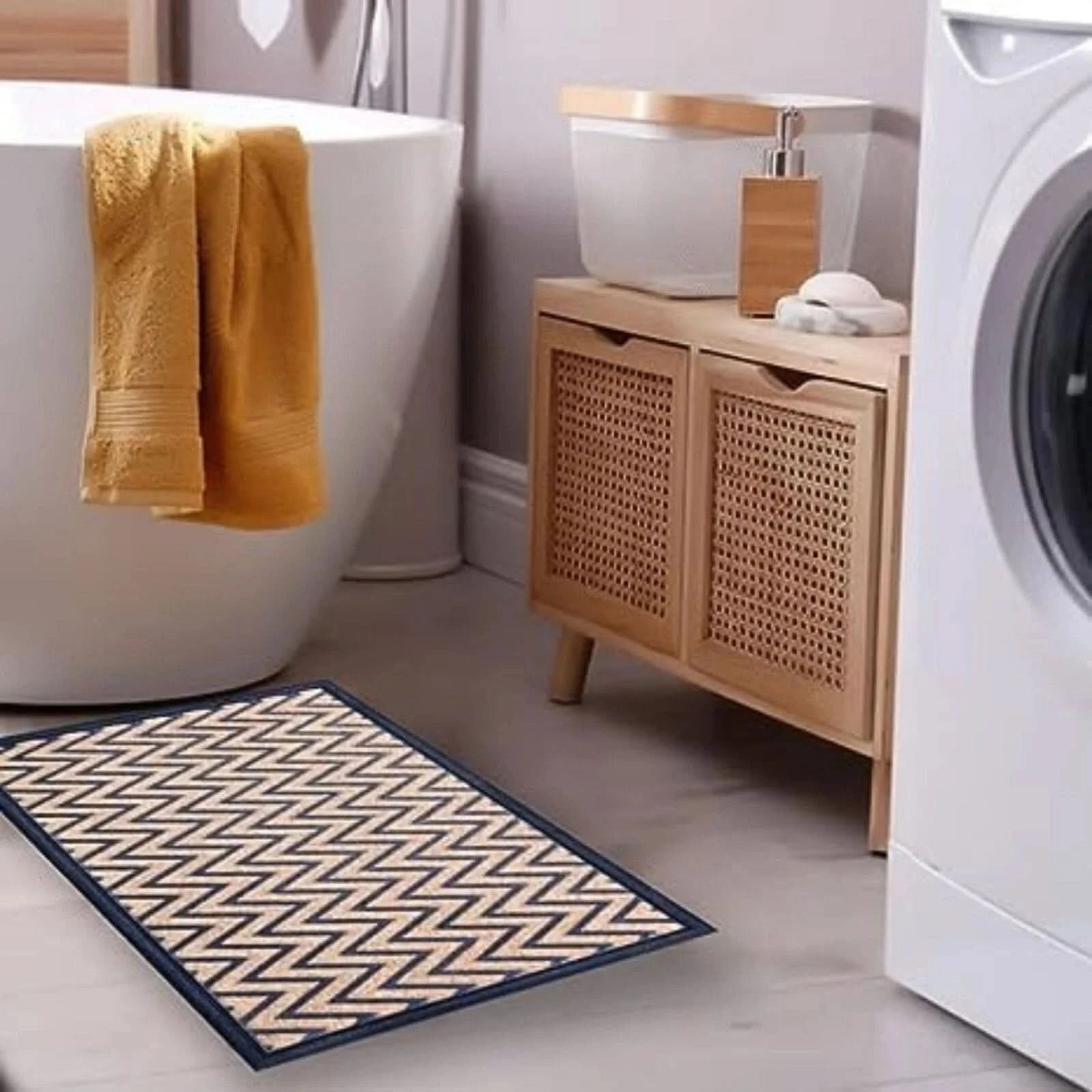 Trendy Welcome Zigzag Door Mat Non-Slip Rubber Backing Rug Kitchen Hallway 40x60