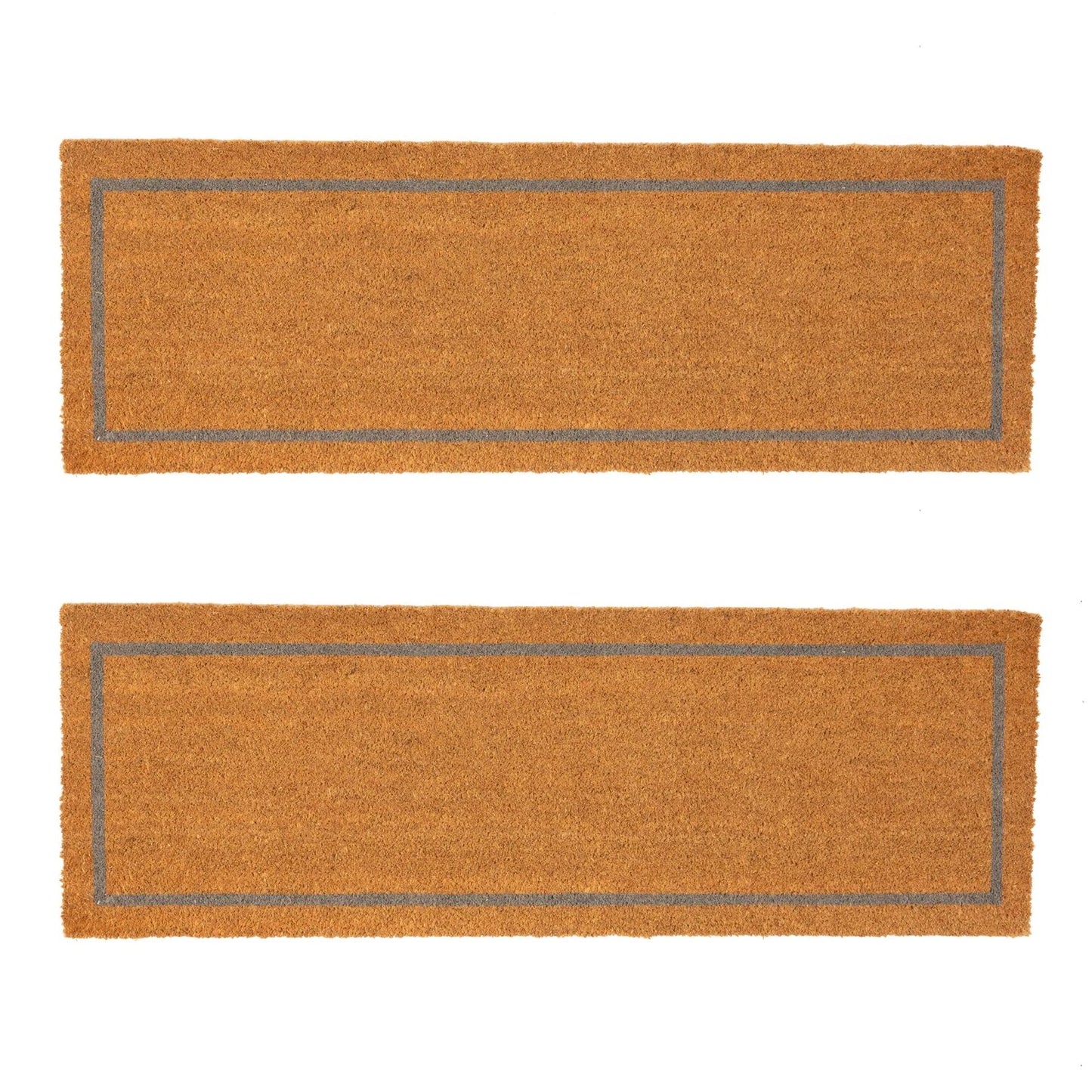 2x Coir Double Door Mats Indoor Outdoor Welcome Mats 120 x 40cm Grey Inset