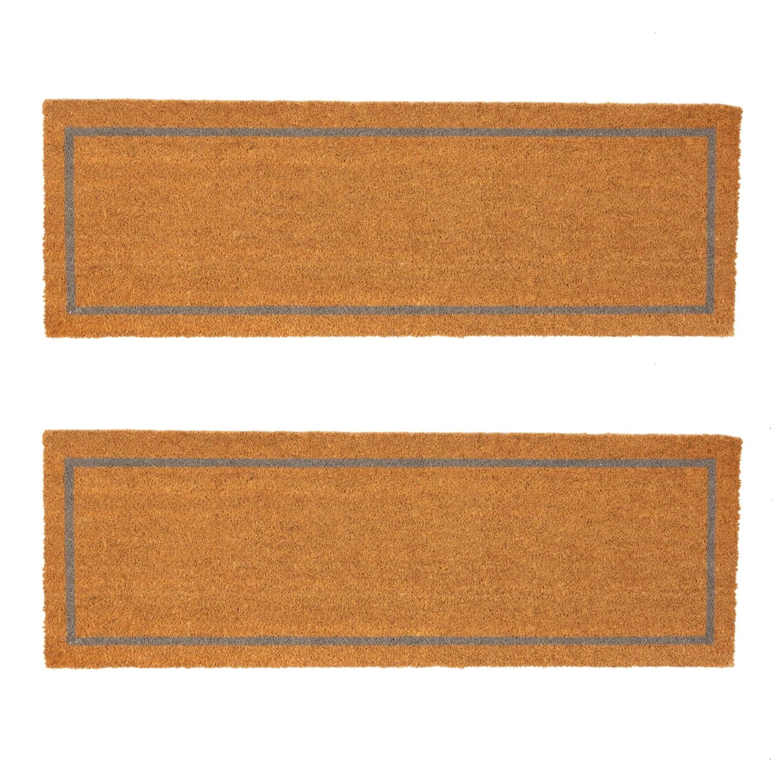 2x Coir Double Door Mats Indoor Outdoor Welcome Mats 120 x 40cm Grey Inset