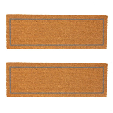 2x Coir Double Door Mats Indoor Outdoor Welcome Mats 120 x 40cm Grey Inset