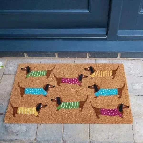 Heavy Duty Door Mat Indoor Outdoor Large Natural Coir Sausage Dog Entrance Rug