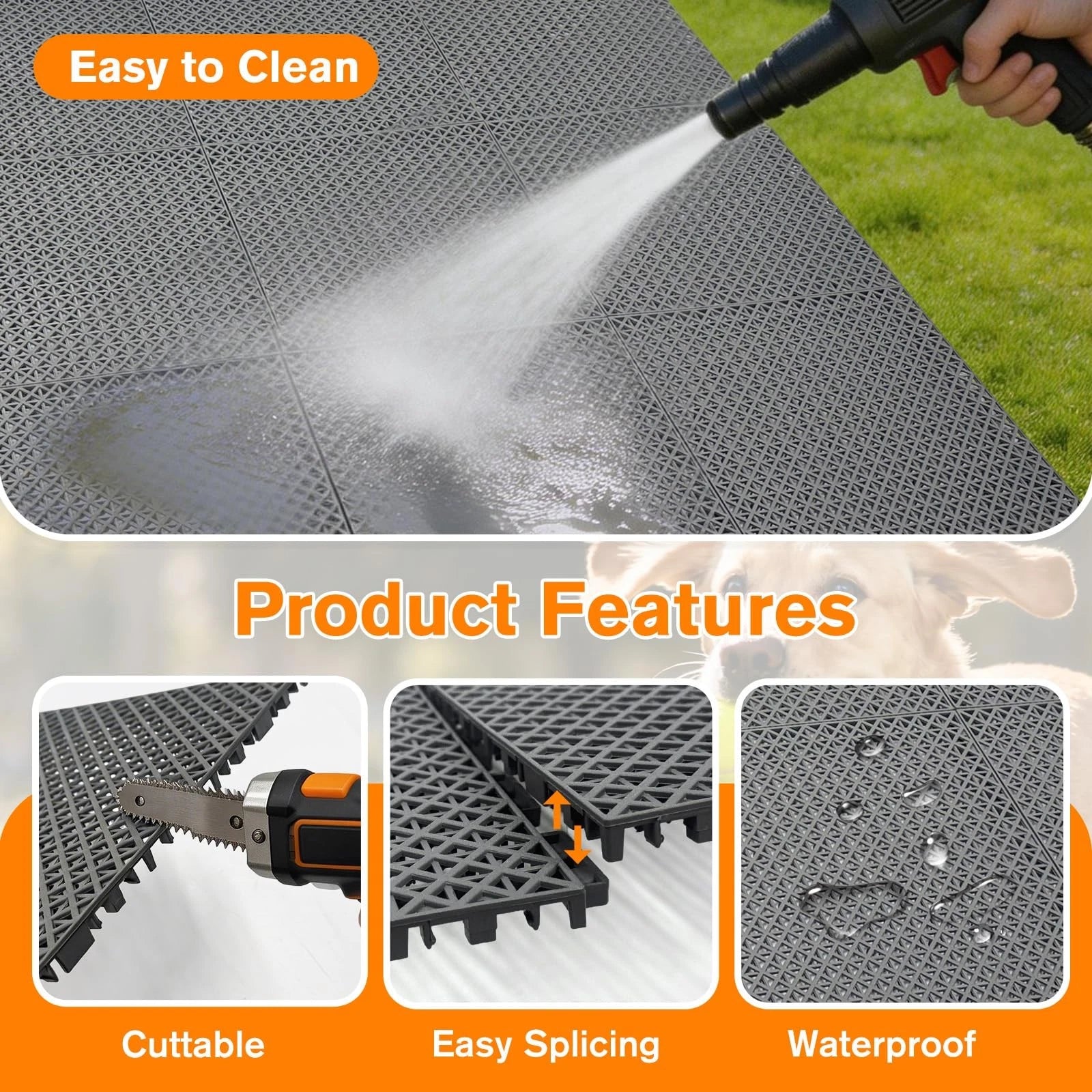 12Pcs 12 * 12 * 0.51inch Dog Kennel Flooring Interlocking Drainage Waterproof...