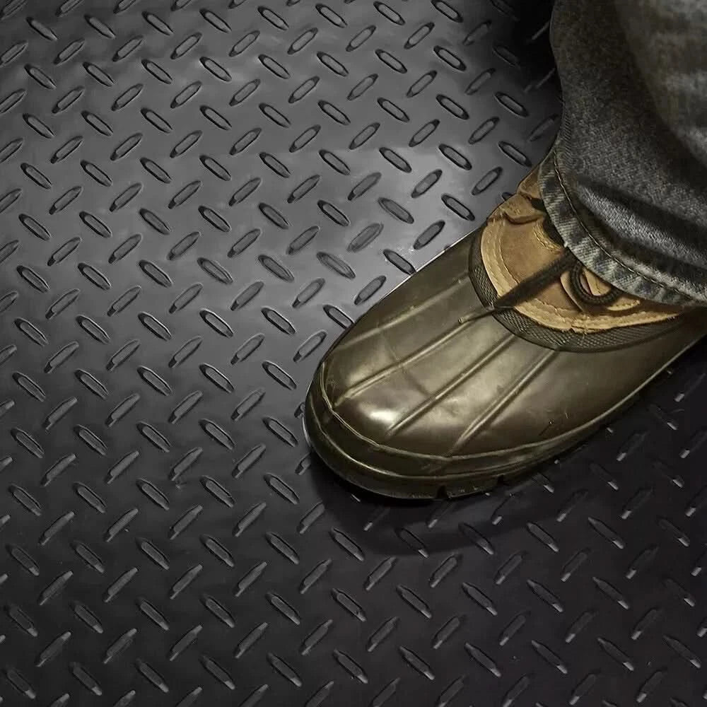 3MM Rubber Flooring Matting Heavy Duty Black Mat Anti Slip Garage Checker Ribbed