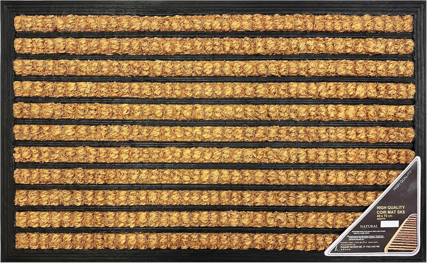 Weave Coir Door Mat Heavy Duty Entrance Floor Mat Outdoor Anti Slip 45 x 75 cm