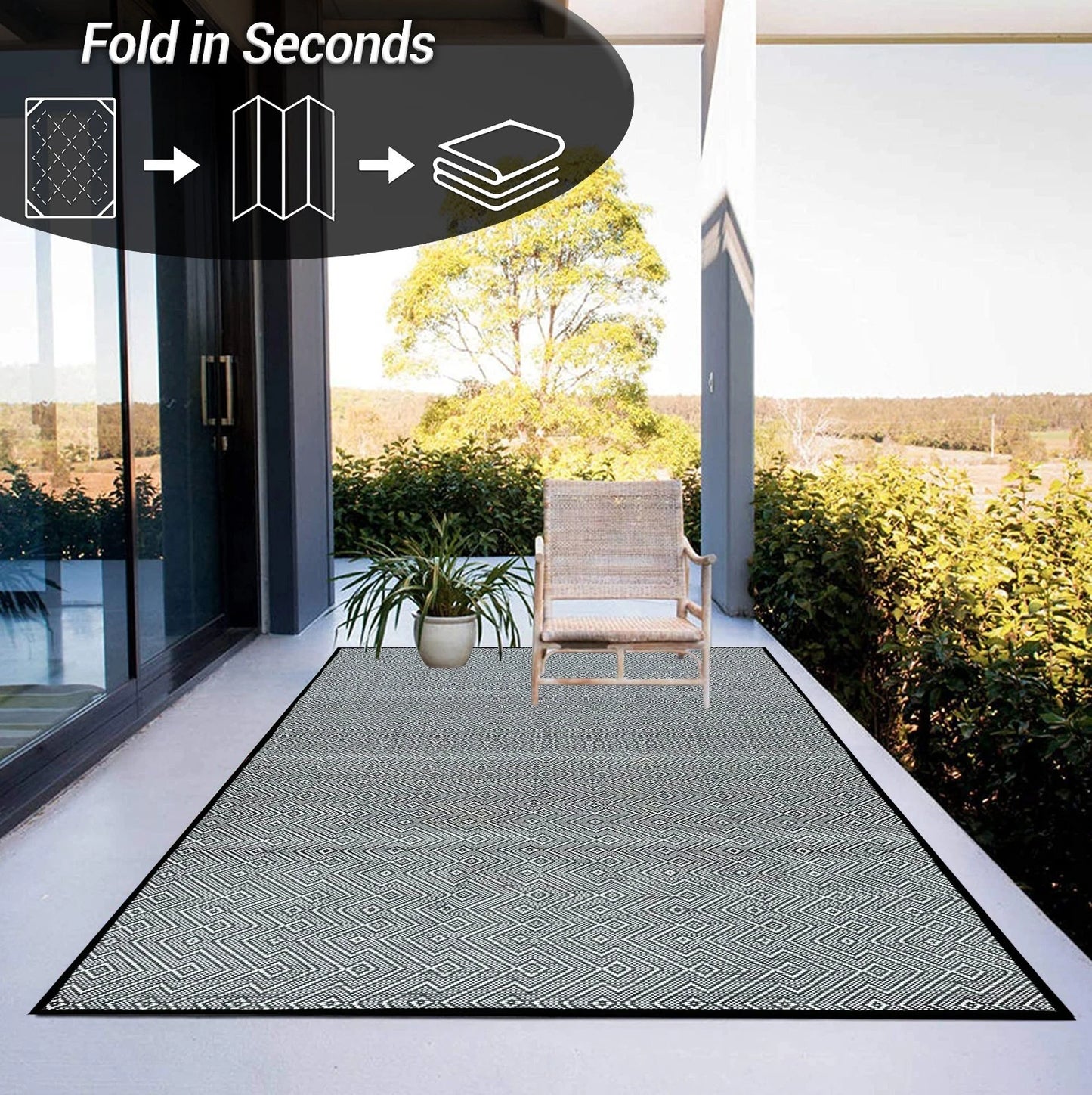 Outdoor Rug Large Waterproof Plastic Patio Mat for Garden Camping & Balcony Lawn