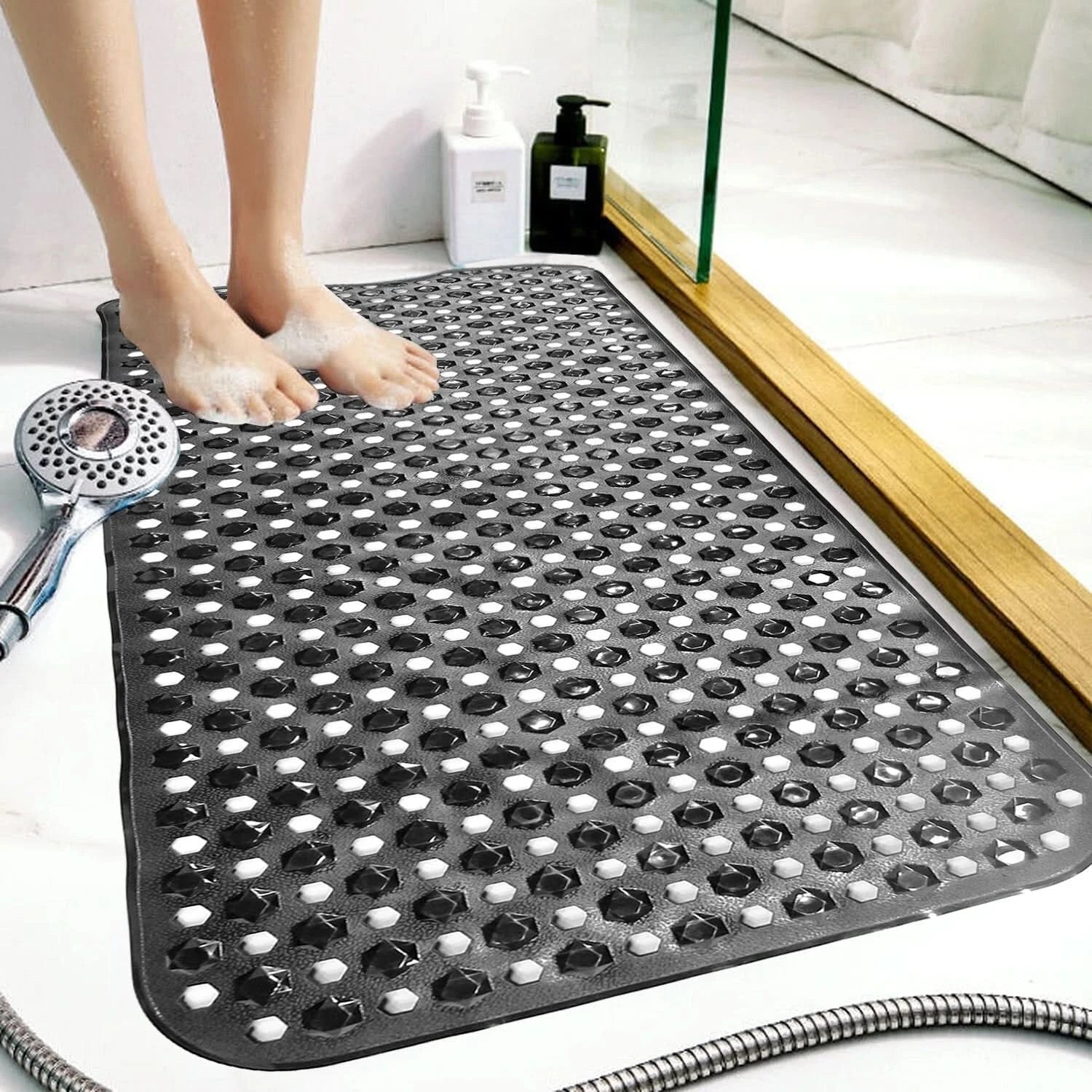 Anti-Mold Rubber Bath Mat Non Slip Bathtub Strong Suction Extra Large Shower Mat
