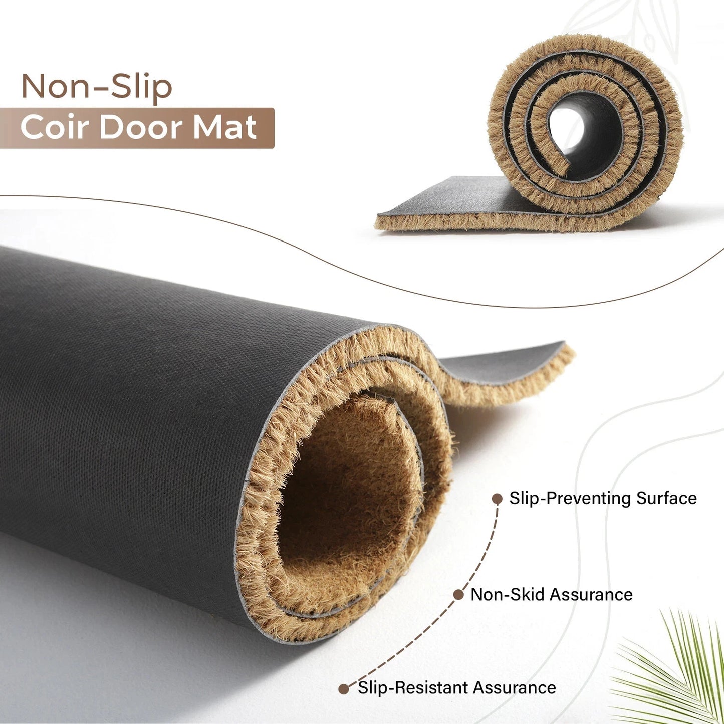 Natural Coconut Coir Doormat Heavy Duty Non-Slip Entrance Mat for Home & Office