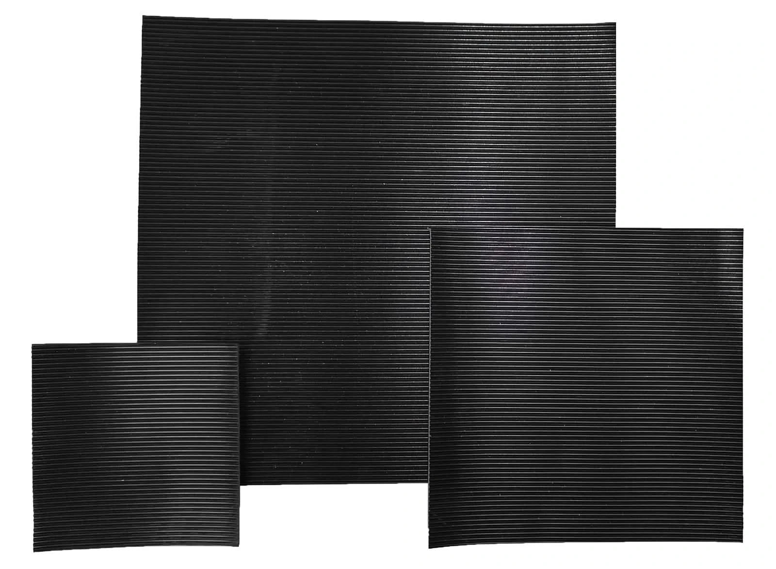 BLACK FINE RIBBED/FLUTED RUBBER MATTING 3MM & 6MM THICK ANTI SLIP VARIOUS SIZES