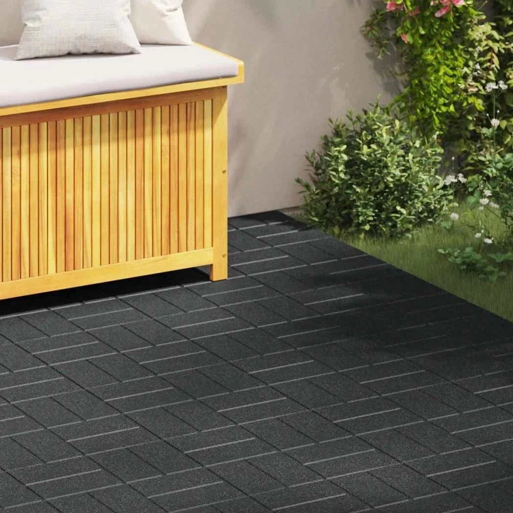 Stepping Stones 6pc Black Rubber 40.5x40.5x2cm Square Slip-Resistant Garden Deck