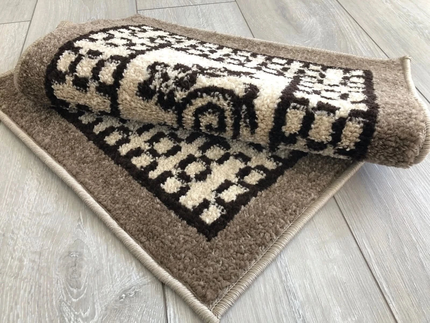 Machine Washable Non Slip Floral Design Doormat Mat Biscuit Dark Beige Brown Rug