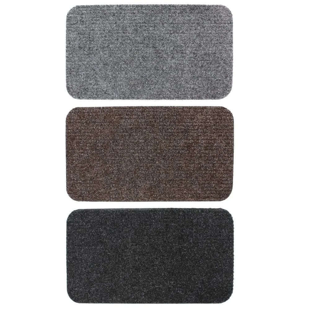 JVL Delta Ribbed Lightweight Indoor Entrance Door Mat, Charcoal, Grey, Brown