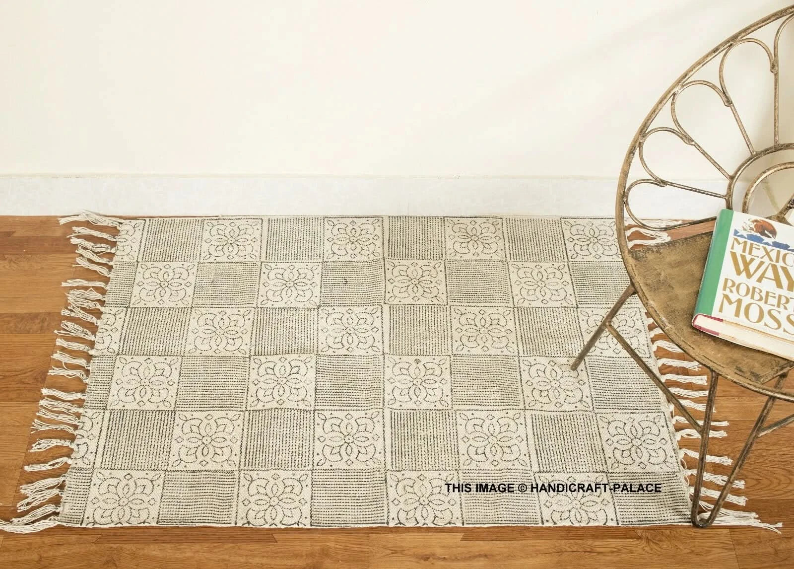 Indien Hand Block Print Cotton Rug Handmade Indoor Floor Runner Beach Yoga Mats