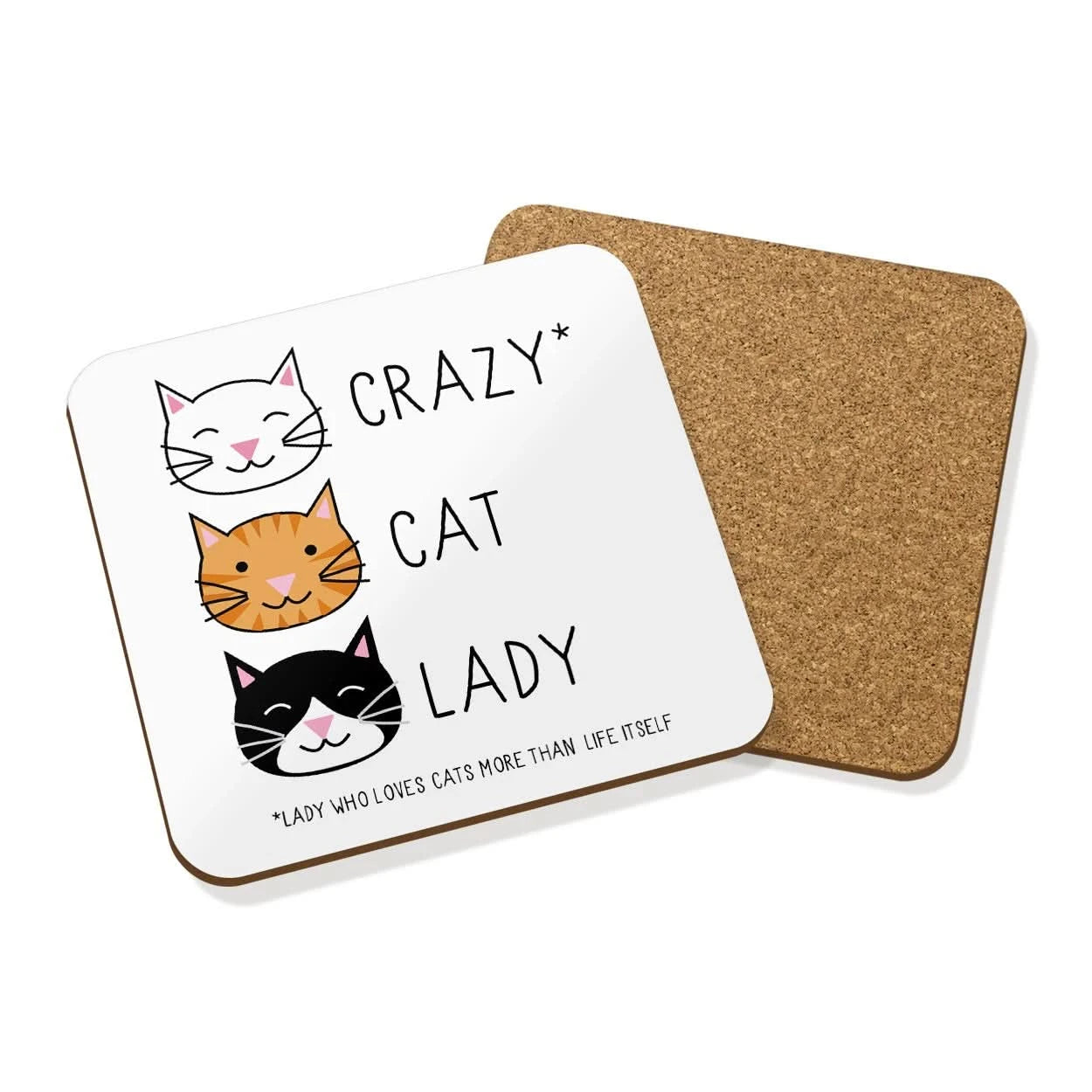 CRAZY CAT LADY DRINKS COASTER MAT SQUARE - Animal Kitten Funny Quote