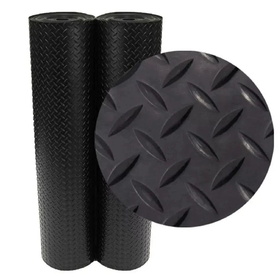 3MM Checker Rubber Flooring Matting Heavy Duty Black Mat Garage Large Diamond 2m