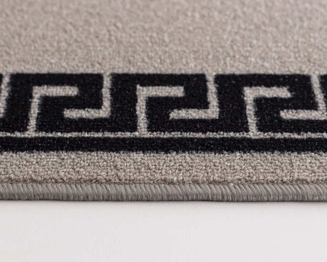 Door mat Washable Non Slip Greek Key Kitchen & Hall Runners Grey - Black