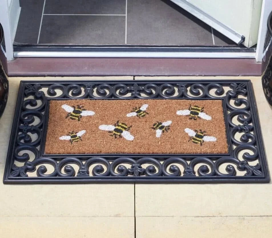 Bee Print Coir Doormat Insert Natural Door Mat Indoor Outdoor Heavy Duty Durable