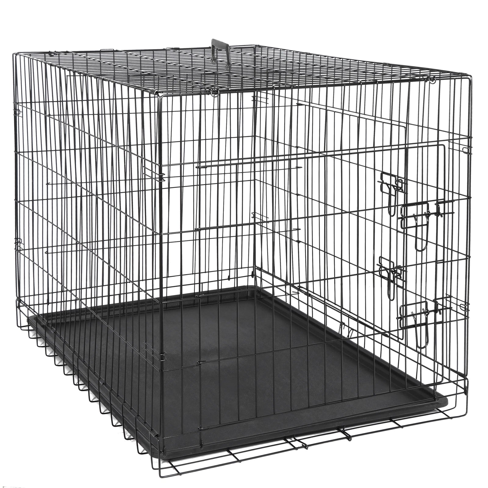 42" Dog Crate Kennel Folding Metal Pet Cage Indoor Outdoor Black 1-2 Door