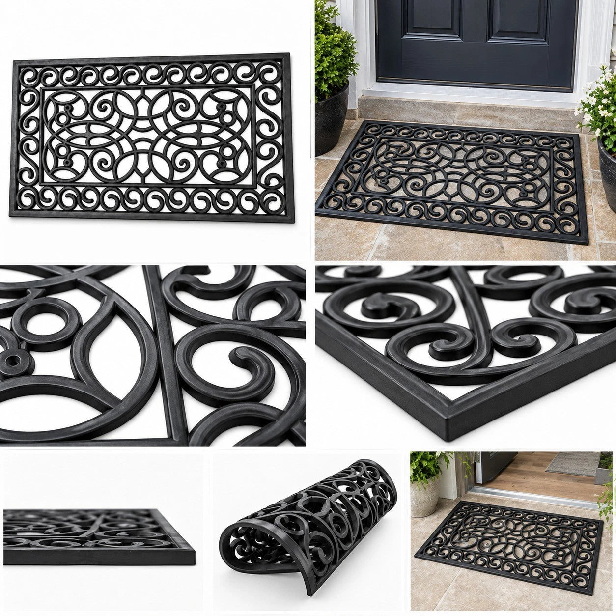 Decorative Rubber Door Mat Outdoor Indoor Heavy Duty Entrance Floor Mat 45x75cm