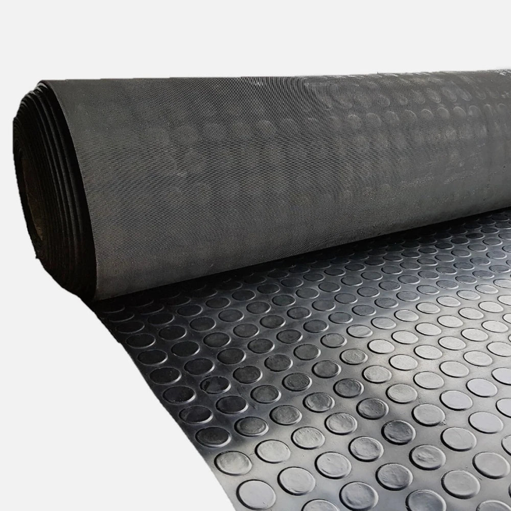 Rubber Flooring Mat Roll (3mm) + Trim-Fix Glue | Anti-Slip Coin Pattern Durable