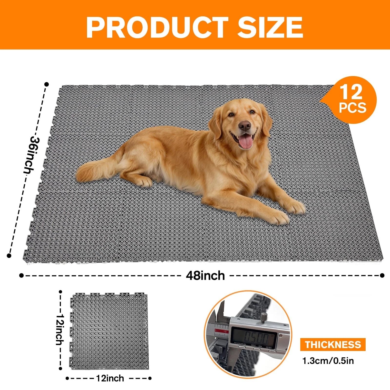 12Pcs 12 * 12 * 0.51inch Dog Kennel Flooring Interlocking Drainage Waterproof...