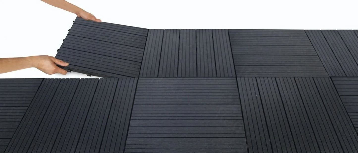 Garden Interlocking Decking Tile - Recycled Rubber Grey Decktile, 45 x 45cm