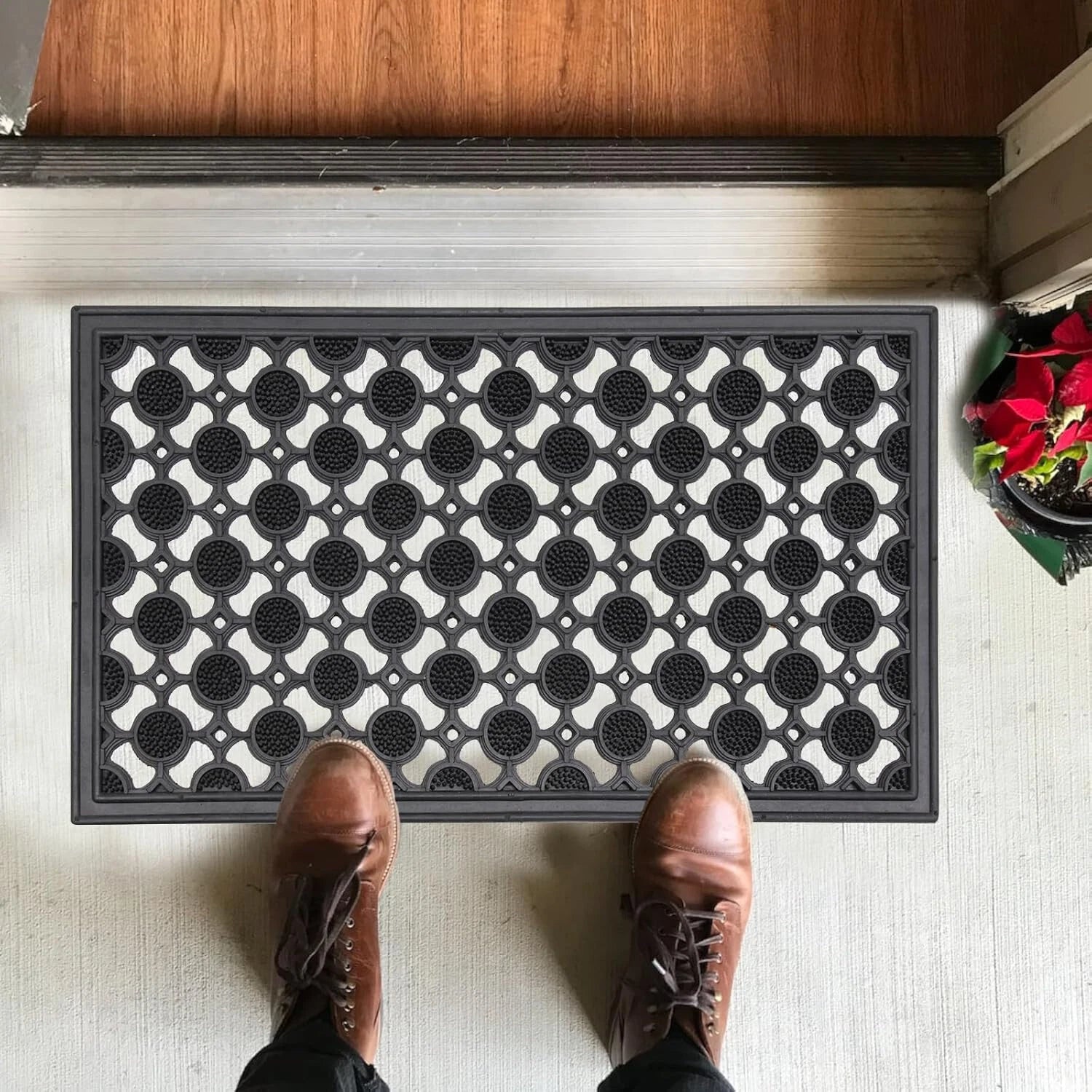 Heavy Duty Rubber Door Mat Nonslip Dirt Scraper for Garden Front Entrance Circle