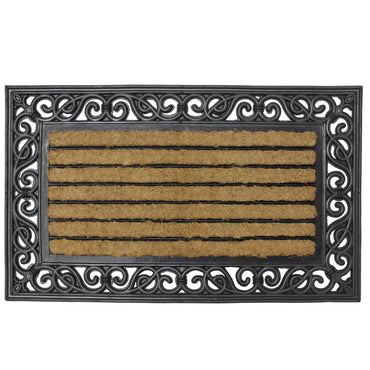 JVL Karina Scrolled Border Coir Rubber Outdoor Entrance Door Mat