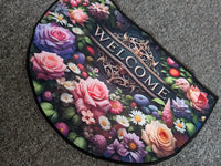 Floral Welcome Mat – Vibrant Entryway Rug 40x60cm Grip Backed