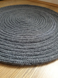 Hand-Knit Charcoal Grey Chunky Textured Swirl Boho Circular Small Rug/Mat