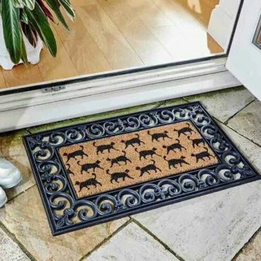 Cats Pattern Doormat Entry Hallway Natural Coir Indoor Outdoor Mat Easy Clean