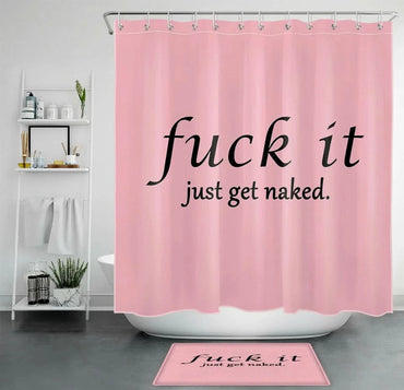 Funny Quote Pink Black Shower Curtain Get Naked Bathroom Accessory Set w/ Hooks